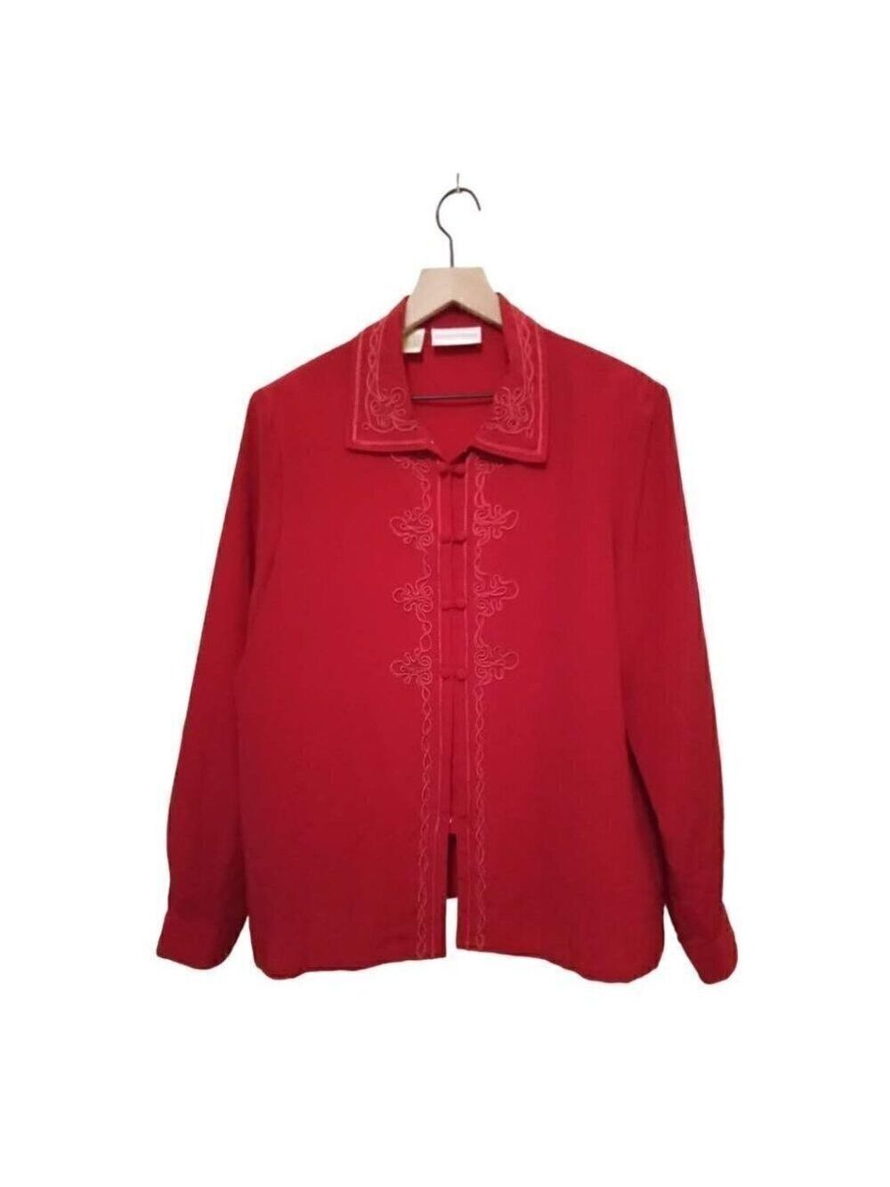 CHRISTIE & Jill Vintage Red Soutache Trimmed Frog Closure Blouse Sz 14